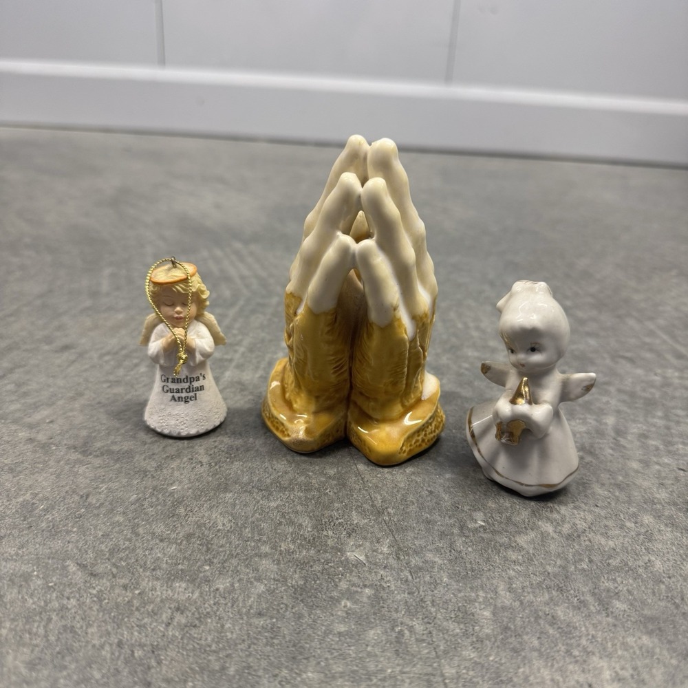 Vintage Angel Figurine Lot Praying Hands Japan Guardian Angel Miniatures